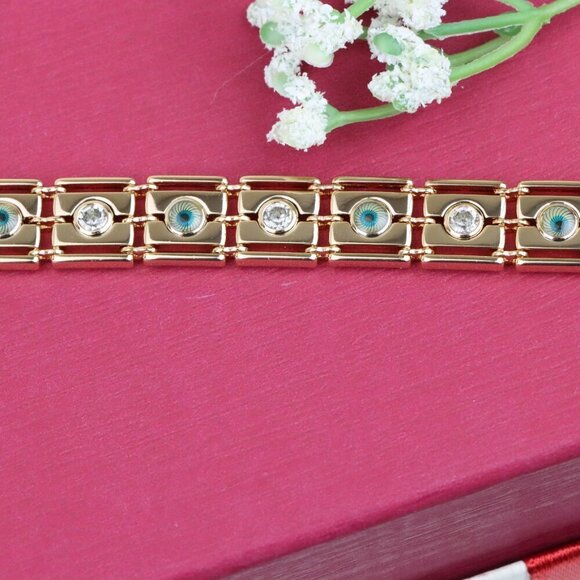 Elegant Rose Gold Bracelet with Evil Eye and Crystal Accents, XPBL0710 - Picture 12 of 12